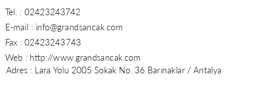 Grand Sancak Hotel telefon numaralar, faks, e-mail, posta adresi ve iletiim bilgileri